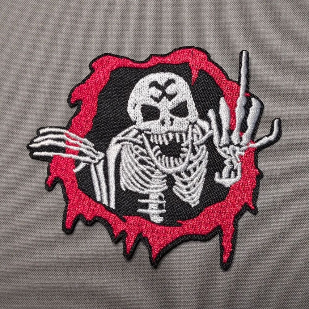Skeleton Middle Finger Iron On Patch | Gothic Embroidered Patch